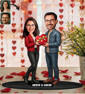 BK Gift Kişiye Özel Sevgili Karikatürlü Ahşap Biblo -3, Fotoğraftan Karikatür, Sevgililer Günü Hediyesi, Ev Hediyesi