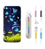 Samsung J6 Plus J7 Prime J7 Pro M20 Kılıf Kablo Koruma Spiral Silikon Neon Butterflys 1309