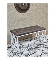 Beyaz Boyalı İçi Kareli Diktörtgen 100 cm x 40 cm Oturak Puf - Bench - Makyaj Oturağı - Oturak Kahverengi Renk 100 x 40 Boyut/Ebat (Çok Renkli)