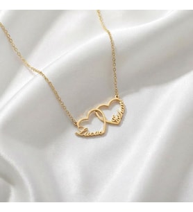 Kişiye Özel Minimal Çift İsim Kalp Kolye 925K Gümüş (Gold)