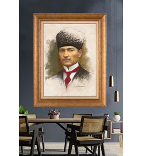 Altın Varaklı Çerçeveli Paspartulu Atatürk Tablo nh100 (Gold)