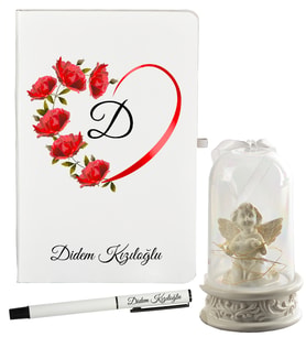 Sevgiliye Doğumgünü Hediyesi Kişiye Özel Defter ve Işıklı Melek Fanus Hediye Seti