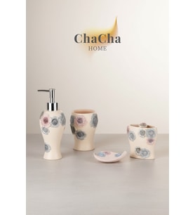 FLORAL - 4'lü Lüks Kabartmalı Seramik Banyo Seti