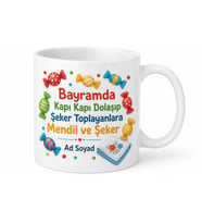 Bayramda Kapı Kapı Dolaşıp Şeker Toplayanlara Mendil ve Şeker Kupa Hediye