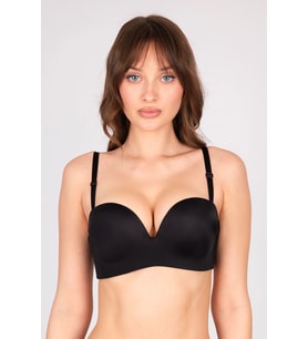 Çift Dolgulu Destekli Double Push Up Straplez Telsiz Siyah Sütyen