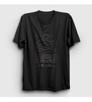 Presmono Unisex Siyah Voyage Camper Kamp T-Shirt 372823tt