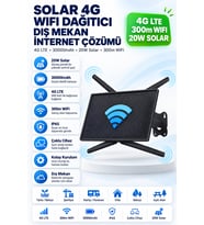 Solar 4G LTE WiFi Dağıtıcı Router – 20W Güneş Paneli, 30.000mAh Batarya 300m Kapsama