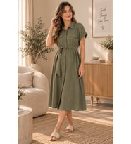 Palena PLNL5860 – Doğal Müslin Gömlek Elbise - Yeşil