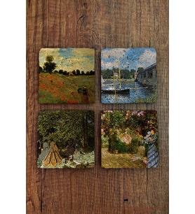 Doğal Taş Bardak Altlığı Uv Baskılı 4'lü Set Claude Monet - Stone Coasters