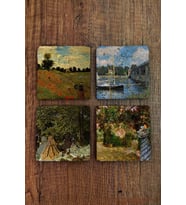 Doğal Taş Bardak Altlığı Uv Baskılı 4'lü Set Claude Monet - Stone Coasters