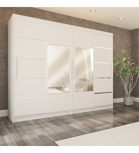 Sürgülü Gardırop Dört Kapaklı 360/210 cm (Parlak Beyaz)
