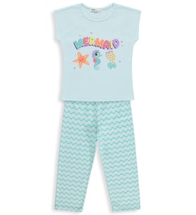 Civil Girls Mermaid Baskılı 2-5 Yaş Pijama Takımı - Yeşil