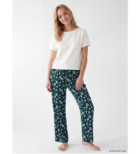 LCW DREAM Yeşil Beli Lastikli Çiçekli Kadın Pijama Altı