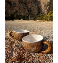 El yapımı seramik coconut serisi kupa (Beyaz-Kahve)