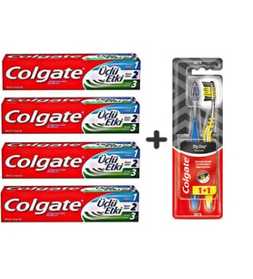 Colgate Diş Macunu Üçlü Etki 100 ml x 4 Adet + Zig Zag Charcoal 1+1 Orta Sert Diş Fırçası