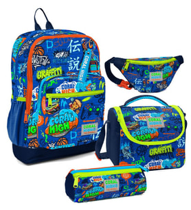 Coral High Erkek Çocuk Saks Grafiti Desenli İlkokul Okul Çanta Seti ve Bel Çantası (Çok Renkli)