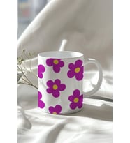 Çiçek Desenli 330ml Baskılı Beyaz Seramik Kupa Bardak