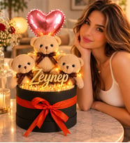 Kişiye Özel Pleksi İsimli,Balonlu,Peluş Ayıcık Buketi