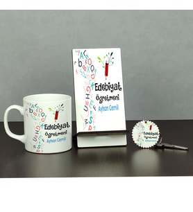 Edebiyat Öğretmeni Üçlü Set (Kupa + Telefon Standı + Anahtarlık) 002