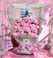 Kişiye Özel Fotoğraflı Premium Pembe Peluş Buket