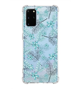 Samsung Galaxy S20 Plus  Köşe Korumalı Antişok Kapak Floral Su Yeşili Tasarımlı Şeffaf  Kılıf
