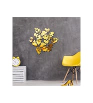 AS TASARIM LAZER  ÇİÇEK002 MODEL DUVAR DEKORASYON SÜS GOLD RENK 50 x 50 CM 6 PARÇA