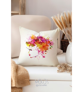 Moud's Çift Tarafı Baskılı Art Woman Desenli Tekli Kırlent Kılıfı