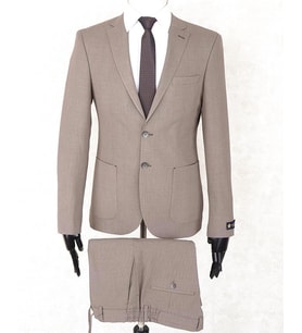Jan Carlucci Slim Fit Beli Lastikli-Yarım Astar-Mono Yaka-Çift Yırtmaç  Kahverengi Torba Cep Drop 6 Takım Elbise