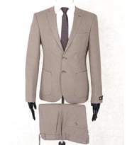 Jan Carlucci Slim Fit Beli Lastikli-Yarım Astar-Mono Yaka-Çift Yırtmaç  Kahverengi Torba Cep Drop 6 Takım Elbise