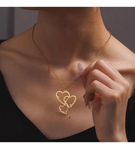 Kişiye Özel 925 Ayar Gümüş Tasarım Kalp Detaylı 3 İsim Kolye (Gold)