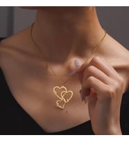 Kişiye Özel 925 Ayar Gümüş Tasarım Kalp Detaylı 3 İsim Kolye (Gold)