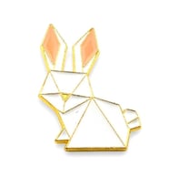 Origami Hayvan Figürü Beyaz Tavşan Geometrik Metal Yaka Çanta Süsü Rozet RZ371