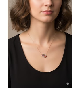 925 Ayar Papatya Silver mix taşlı çift kalp uğur böceği kolye.rose.gold.rodaj