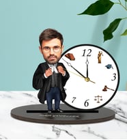 Kişiye Özel Avukat Karikatürlü Ahşap Biblo Masa Saati