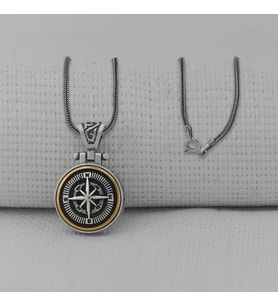 Pusula Tasarımlı Ortası Dönen 925 Ayar Gümüş Erkek Kolyesi