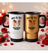 BK Gift Kişiye Özel Best Friend Tasarımlı 2’li Kulplu Beyaz&Gold Çelik Termos Mug 450 ml -5 Arkadaşa Hediye En İyi Arkadaş Termos Seti