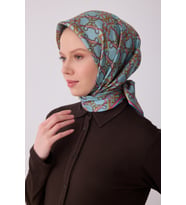 Klasik Desen İpek Twill Eşarp - 2026 İlkbahar-Yaz (T)  4328 (Mavi)