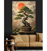 Saksıda Budanmış Küçük Bonsai Ağacı Dekoratif Kanvas - Mdf Ahşap Tablo