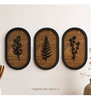 Minimalist Ahşap Yaprak Duvar Süsü 3 Parça Dekoratif Tablo