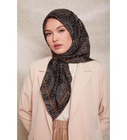 Noktalı Daireler Baskı Twill İpek Eşarp-0933 (Siyah)
