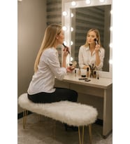 Şila Bench Beyaz Peluş - Gold Ayaklı 90 Cm