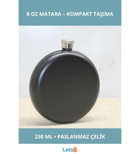 Siyah Paslanmaz Çelik Yuvarlak Matara 8 Oz Seyahat için