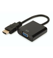 HDMI <-> VGA Çevirici Adaptör, Giriş: HDMI A erkek, 3,5mm audio dişi, Çıkış: VGA dişi,  siyah renk