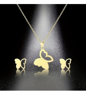 Gold Kelebek Model Şık Kolye Küpe Set