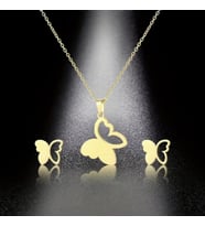 Gold Kelebek Model Şık Kolye Küpe Set