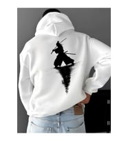 Unisex Beyaz Oversize Hoodie Savaşçı Silüet Baskılı