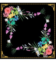 Çiçekli Desen Black Seri Twill Eşarp Eşarp Askısı ile Birlikte 90x90 cm Siyah Pe