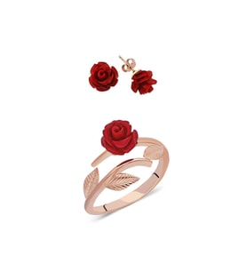 925 Ayar Gümüş  Ayarlanabilir Yüzük ve Küpe Seti  (Rose)