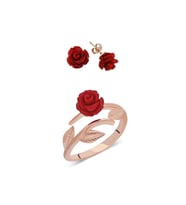 925 Ayar Gümüş  Ayarlanabilir Yüzük ve Küpe Seti  (Rose)