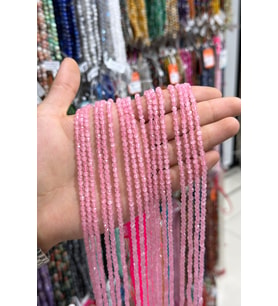 Kedigözü Taşı Pembe Küre Faset Kesim 4mm Dizi